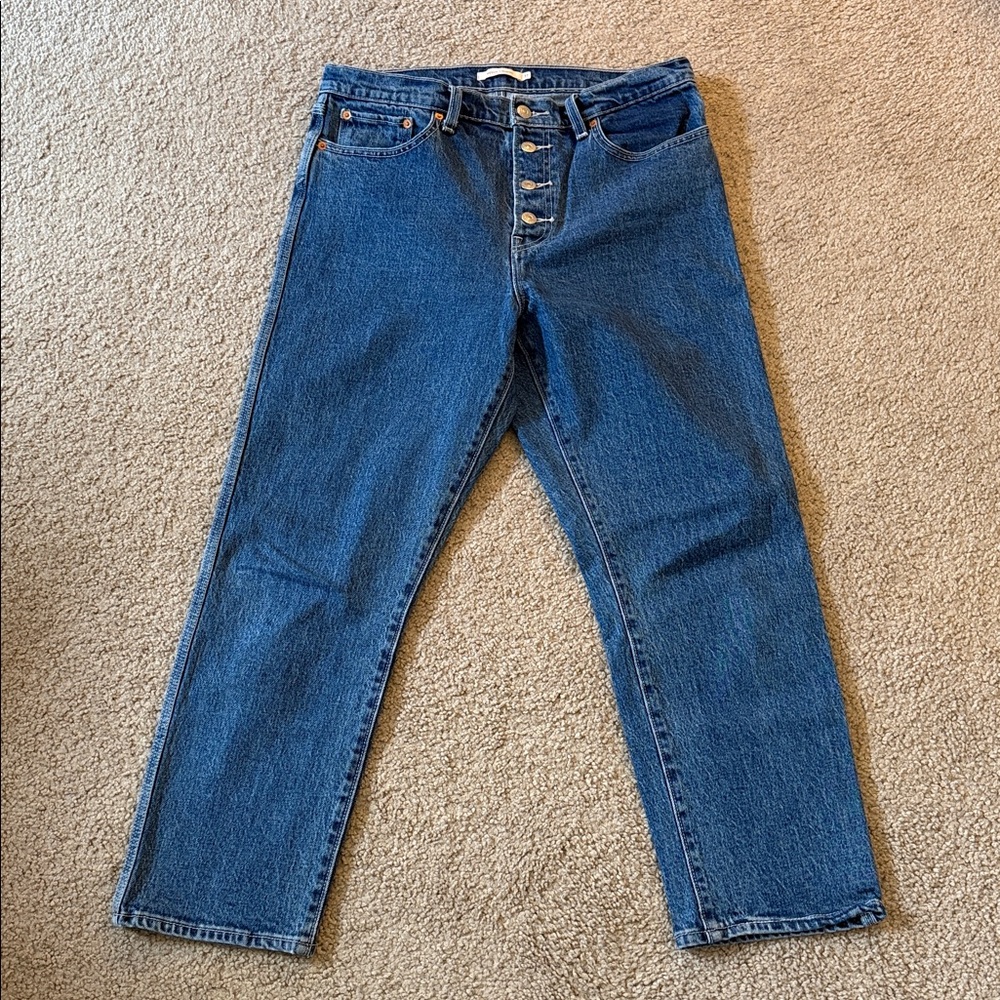 Levi's Women's Ankle Button-Fly Jeans in Dark Blue Denim